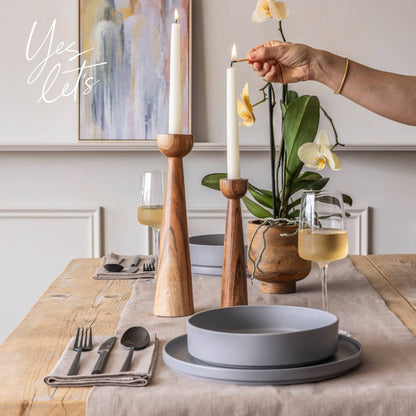 Modern Acacia Wood Tall Candle Holders - Set of 2