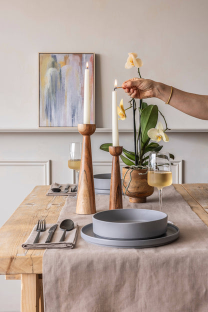 Modern Acacia Wood Tall Candle Holders - Set of 2