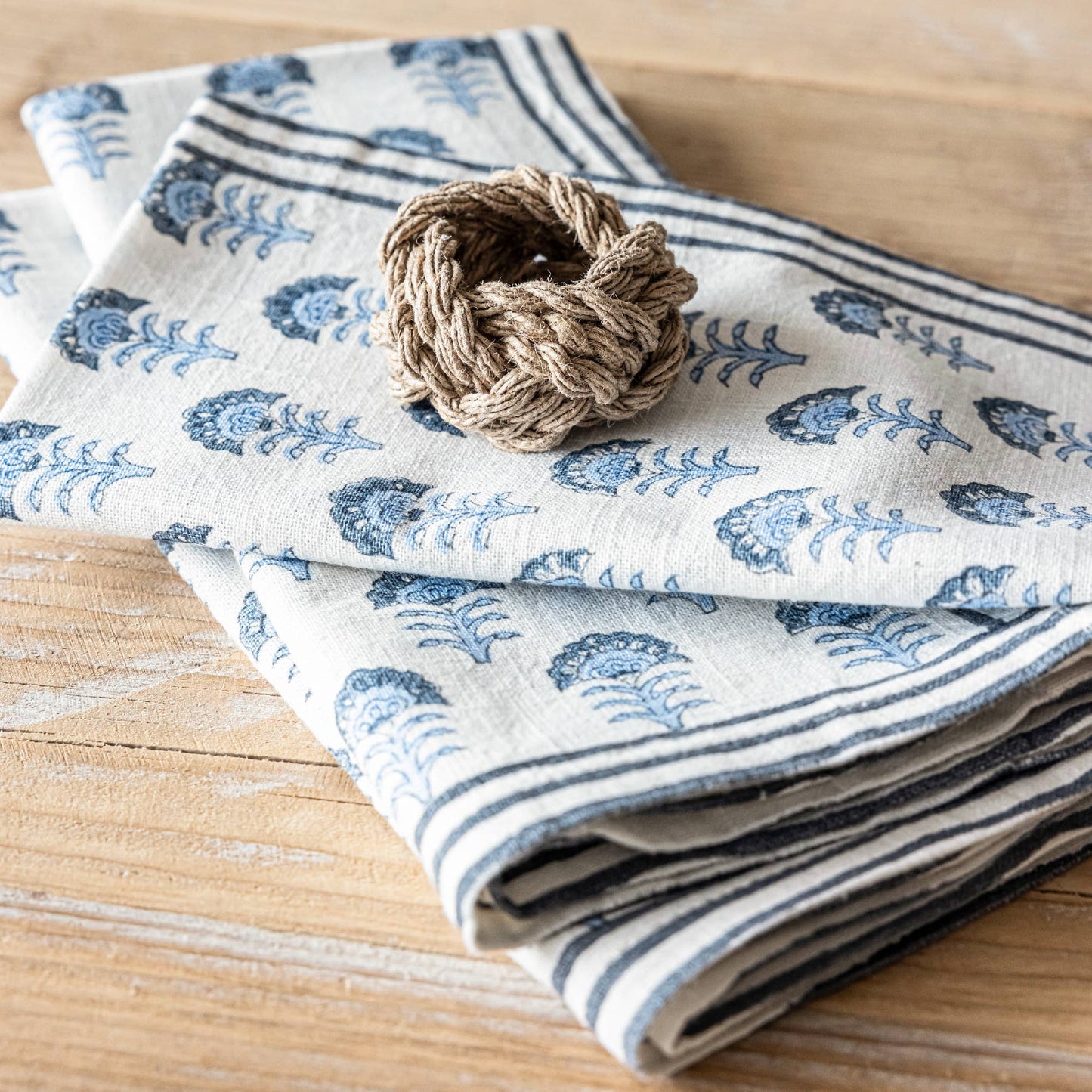 Hand-Blocked Cloth Napkins: Green Leaf - Set of 4