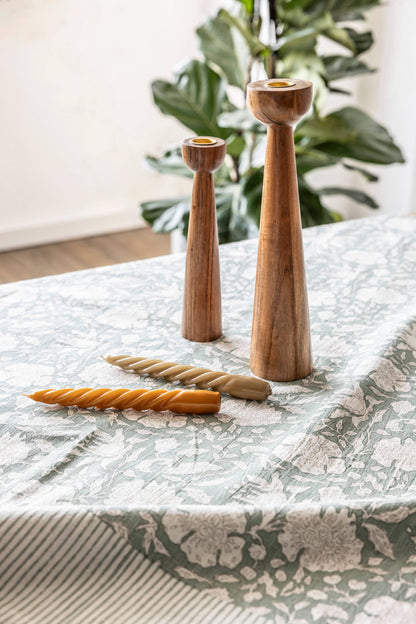 Modern Acacia Wood Tall Candle Holders - Set of 2