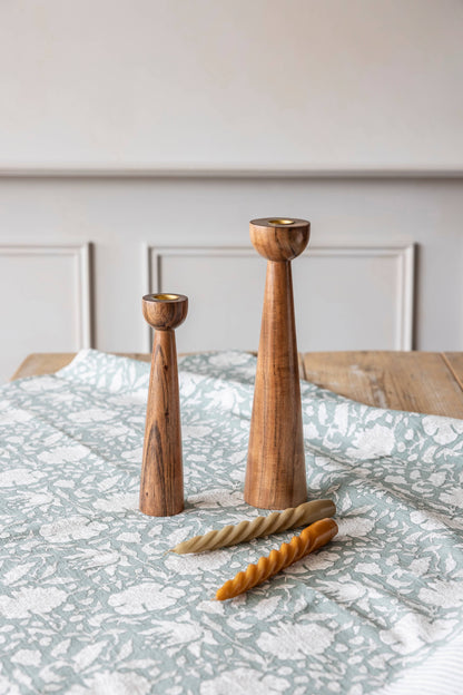 Modern Acacia Wood Tall Candle Holders - Set of 2