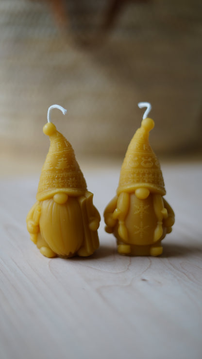 Pure Organic Beeswax Gnome Candle – Hand-Poured Holiday Decor
