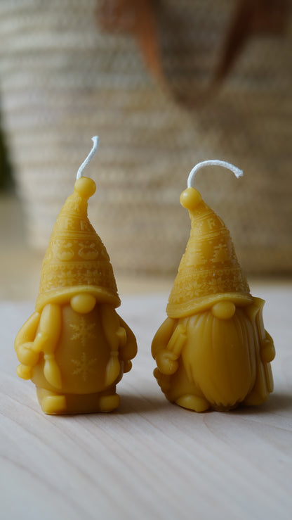 Pure Organic Beeswax Gnome Candle – Hand-Poured Holiday Decor