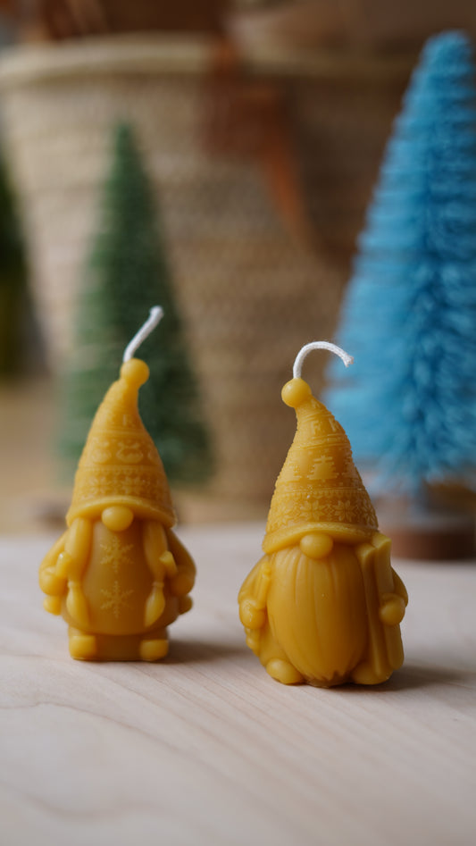 Pure Organic Beeswax Gnome Candle – Hand-Poured Holiday Decor