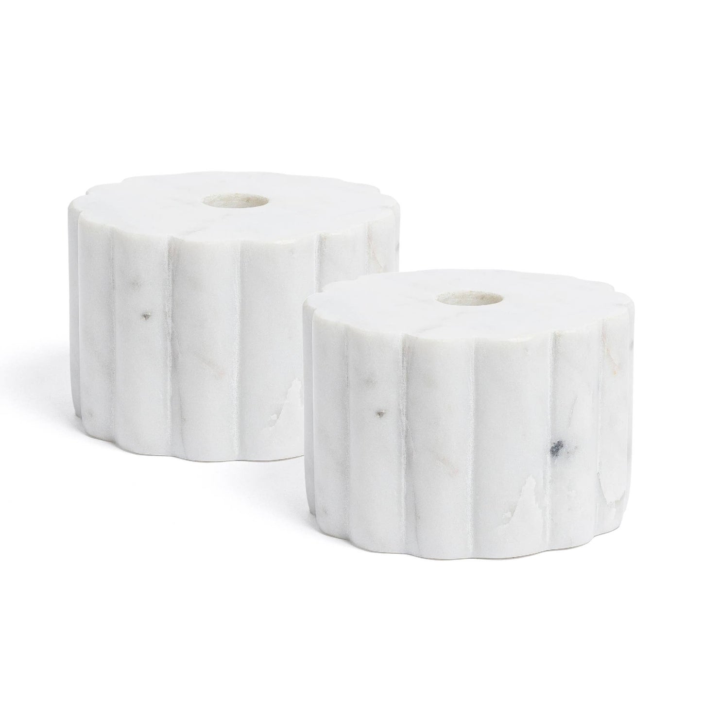 Marble Ribbed Candle Holders - Set of 2