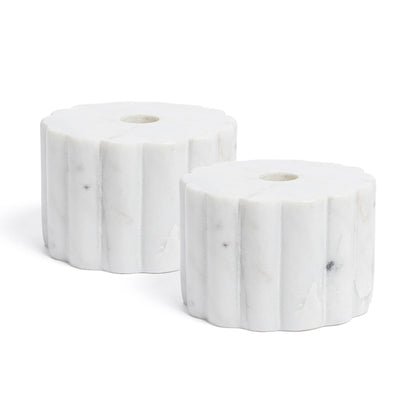 Marble Ribbed Candle Holders - Set of 2