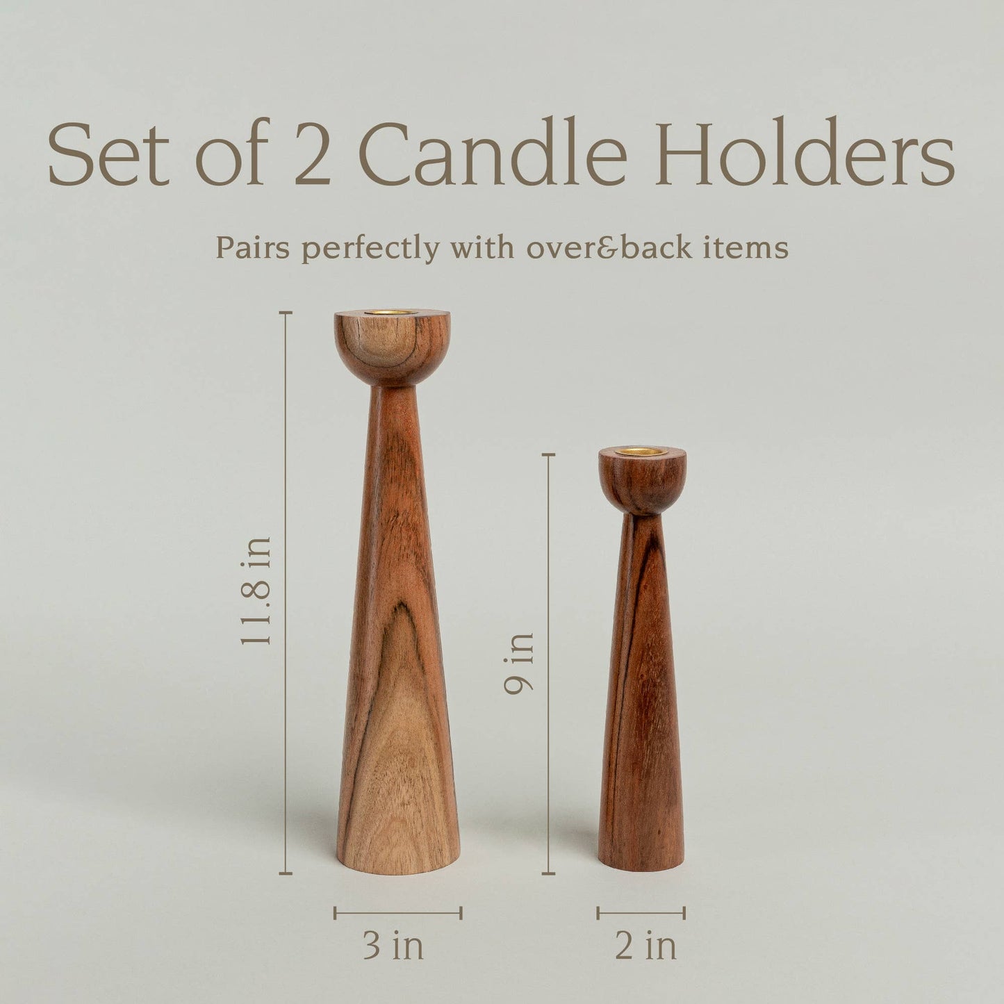 Modern Acacia Wood Tall Candle Holders - Set of 2