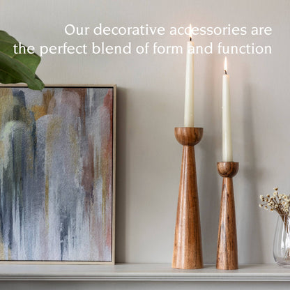 Modern Acacia Wood Tall Candle Holders - Set of 2